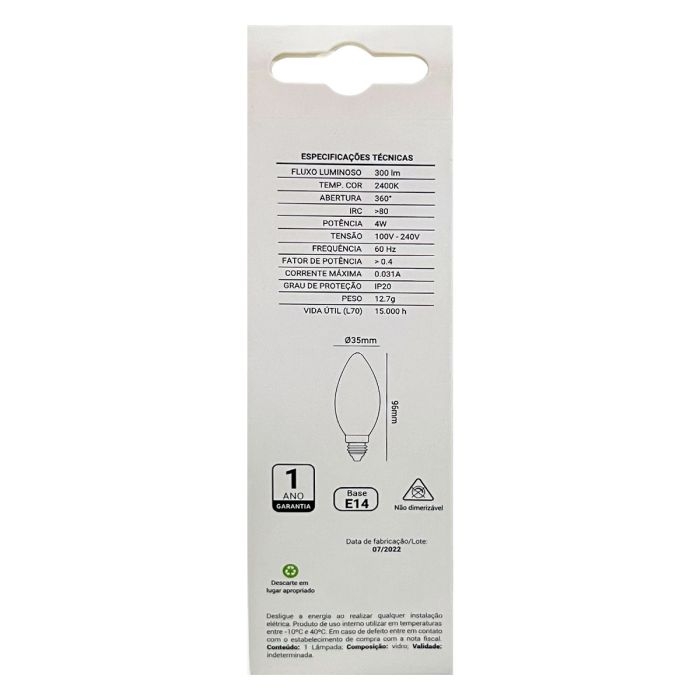 Lâmpada Opus Vela Leitosa Latte Bivolt 4 watts E14 2400K Ø35x123mm OPS 80846
