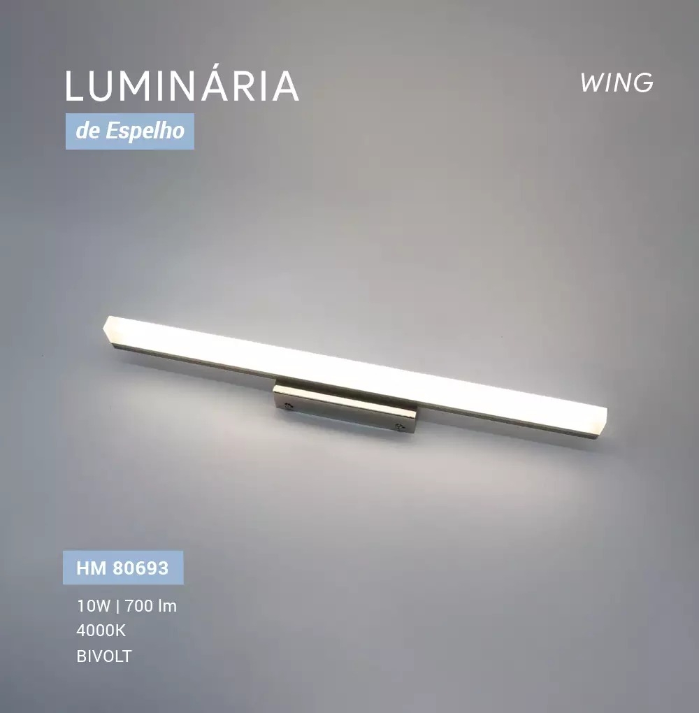 Arandela Opus LED Wing 10 watts 4000K Bivolt IP44 520mm Cromado OPS 80693