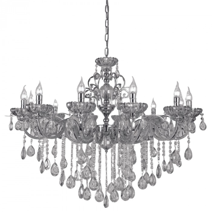 Pendente Sindora Metal Cromado e Cristal Transparente 12L E14 Ø1000x1000mm DCD00405-12