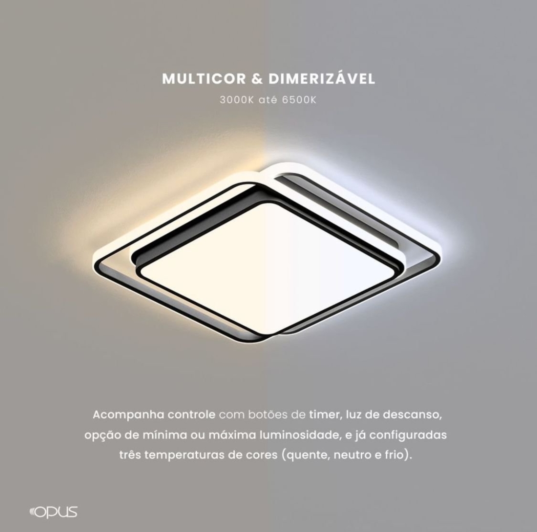 Plafon Opus LED Hoop Preto 72 watts Multitemperatura Bivolt 380x380mm OPS 82918
