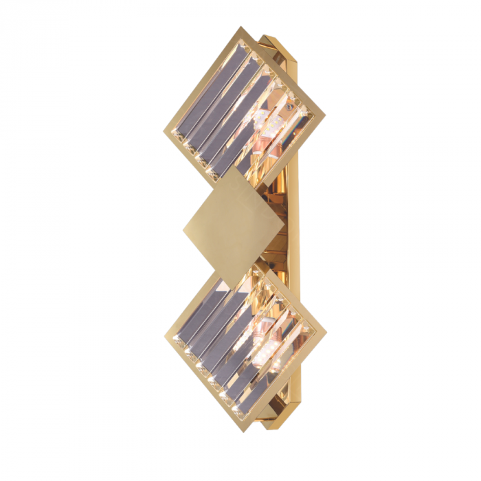 Arandela Sindora Metal Dourado e Cristal Transparente 2L E14 240x500mm DCB03953