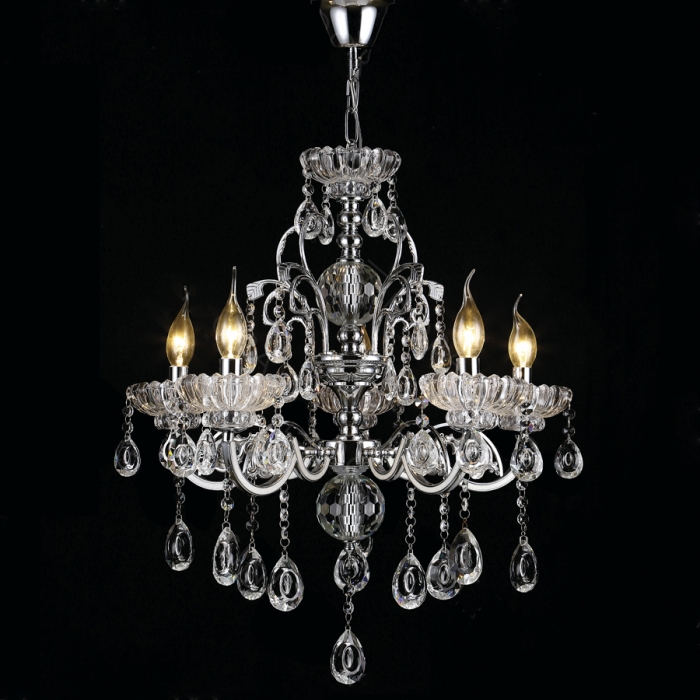 Pendente Sindora Metal Cromado e Cristal Transparente 5L E14 Ø500x500mm DCD00405-5