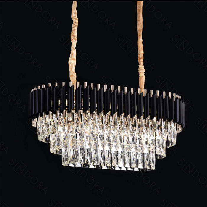 Pendente Sindora Metal Preto e Cristal Transparente 8L E14 Ø750x350mm DCD03912