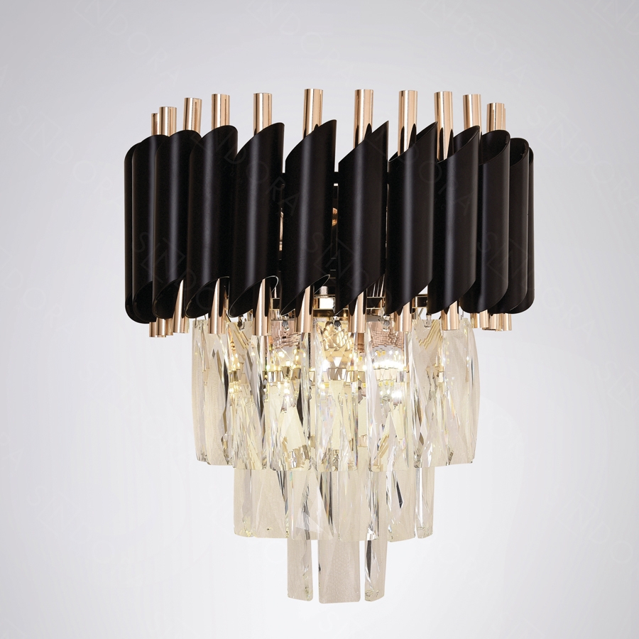 Arandela Sindora Metal Preto e Cristal Transparente 2L E14 Ø250x300mm DCB03913