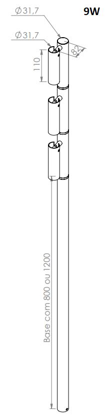 Poste Balizador Orbit Direct Light 8,1 watts 34° 2700K IRC90 IP66 Bivolt Haste de 800mm DL PT5