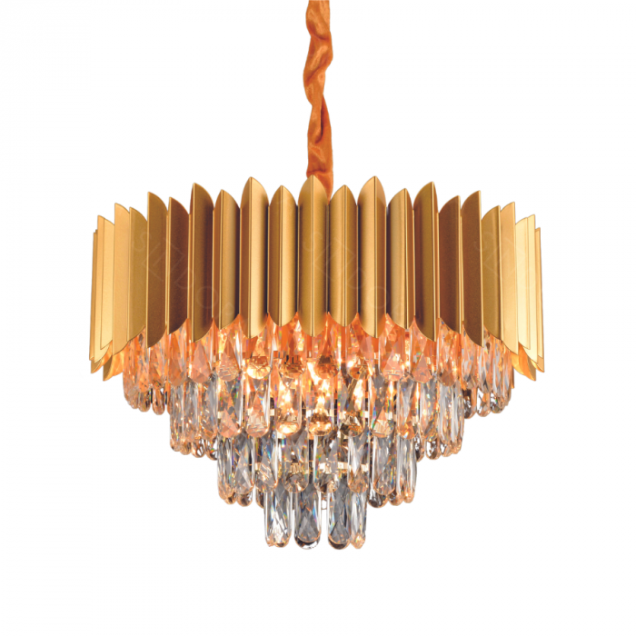 Pendente Sindora Metal Dourado e Cristal Transparente 7L E14 Ø500x350mm DCD00793