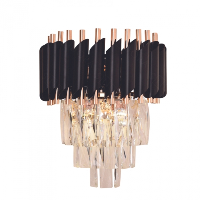Arandela Sindora Metal Preto e Cristal Transparente 2L E14 Ø250x300mm DCB03913