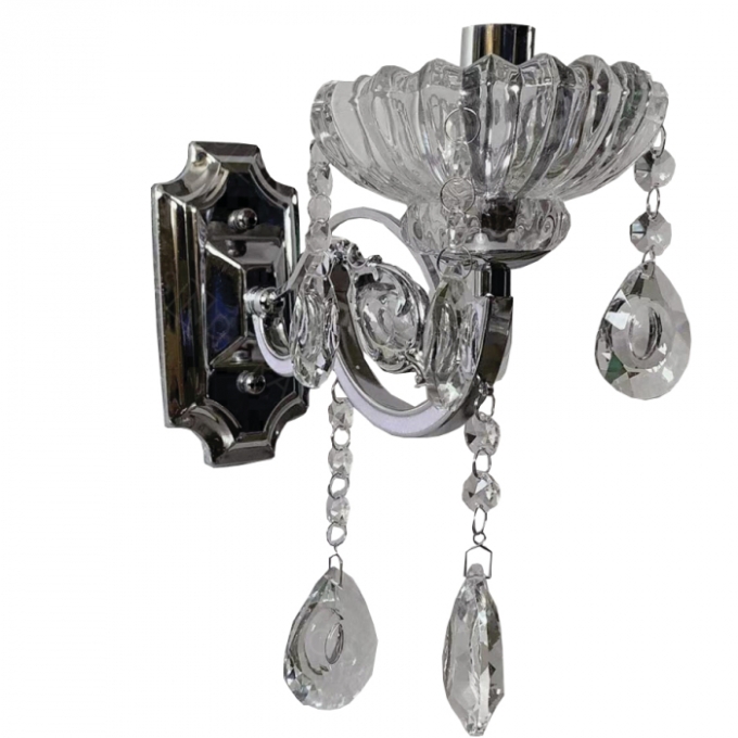 Arandela Sindora Metal Cromado e Cristal Transparente 1L E14 230x80x200mm DCB00405-1
