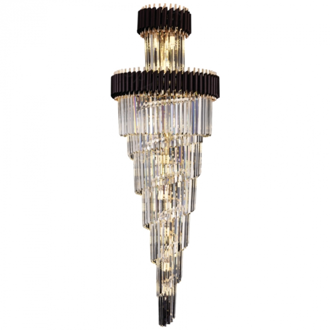 Pendente Sindora Metal Preto e Cristal Transparente 24L E14 Ø650x1800mm DCD03914