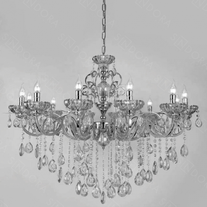 Pendente Sindora Metal Cromado e Cristal Transparente 12L E14 Ø1000x1000mm DCD00405-12