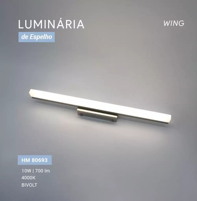 Arandela Opus LED Wing 10 watts 4000K Bivolt IP44 520mm Cromado OPS 80693