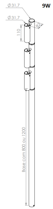 Poste Balizador Orbit Direct Light 8,1 watts 34° 2700K IRC90 IP66 Bivolt Haste de 1200mm DL PT5