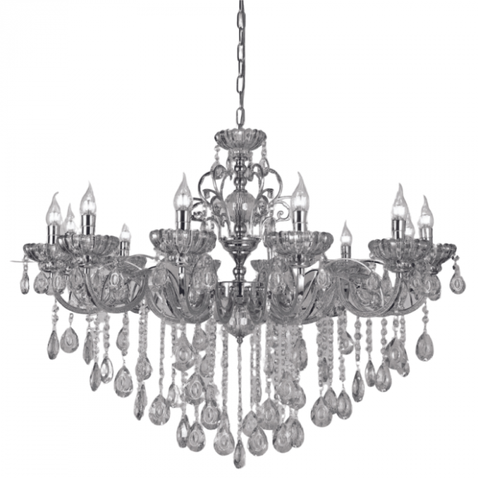 Pendente Sindora Metal Cromado e Cristal Transparente 12L E14 Ø1000x1000mm DCD00405-12