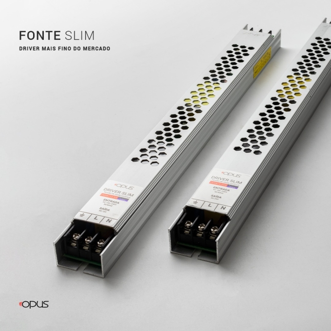Fonte 24V Slim Opus 120 Watts 5A IP20 Bivolt 300x29x19,5mm OPS 82611