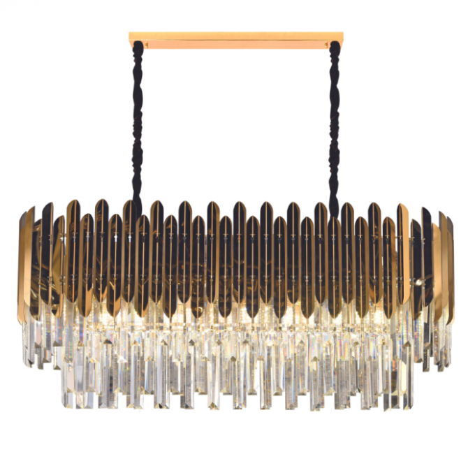 Pendente Sindora Inox Dourado e Cristal Transparente 12L E14 750x350mm DCD03907
