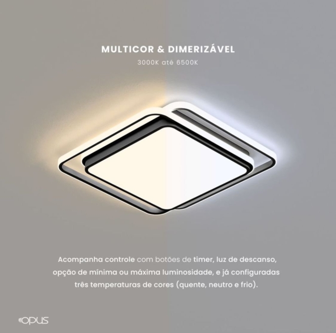 Plafon Opus LED Hoop Preto 72 watts Multitemperatura Bivolt 380x380mm OPS 82918