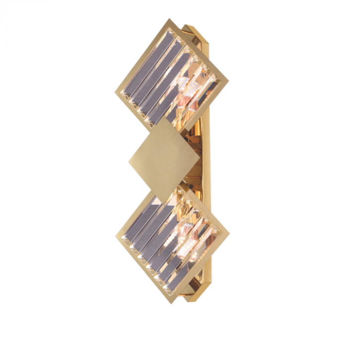 Arandela Sindora Metal Dourado e Cristal Transparente 2L E14 240x500mm DCB03953