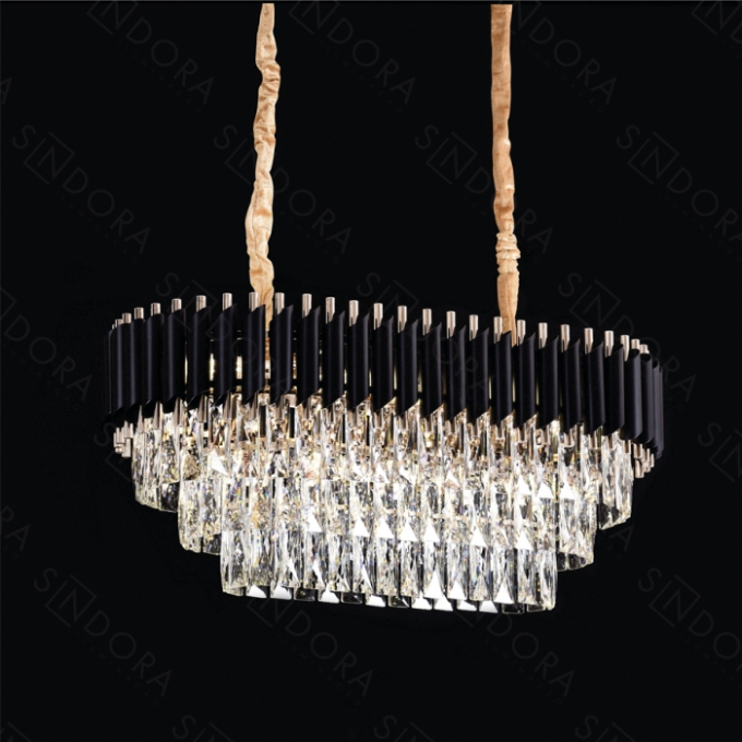 Pendente Sindora Metal Preto e Cristal Transparente 8L E14 Ø750x350mm DCD03912