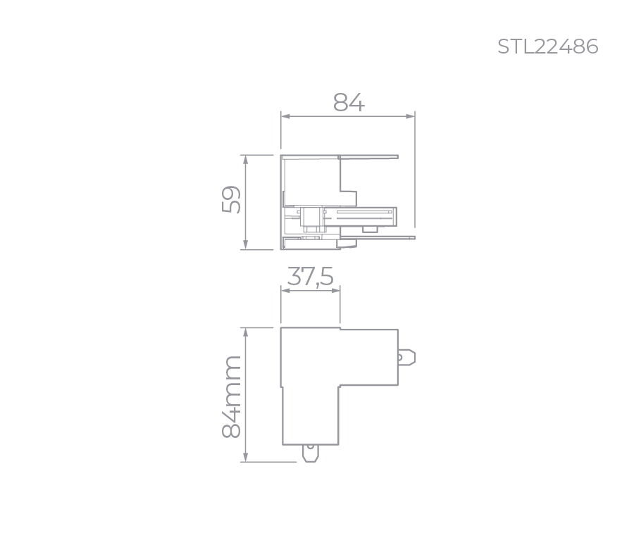 Conexão L Stella para Trilho Trace de Sobrepor Preto STL22486PTO