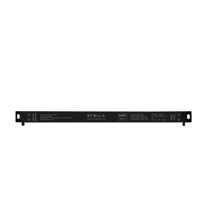 Fonte 24V Stella Ultrafina Evo 24 Watts IP20 Bivolt 280x16x18mm STL22681
