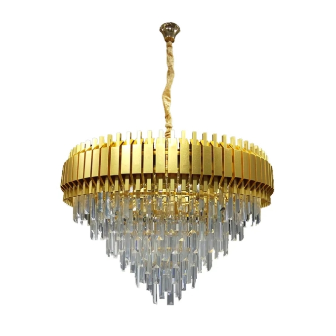 Pendente Sindora Metal Dourado e Cristal Transparente 5L E14 Ø800x500mm DCD00449