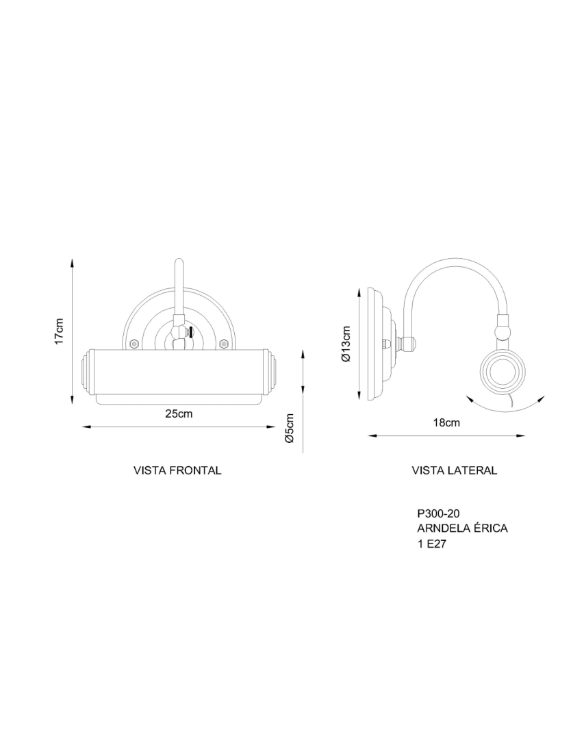 Arandela Golden Art Érica 1L E27 200mm P300-20PI