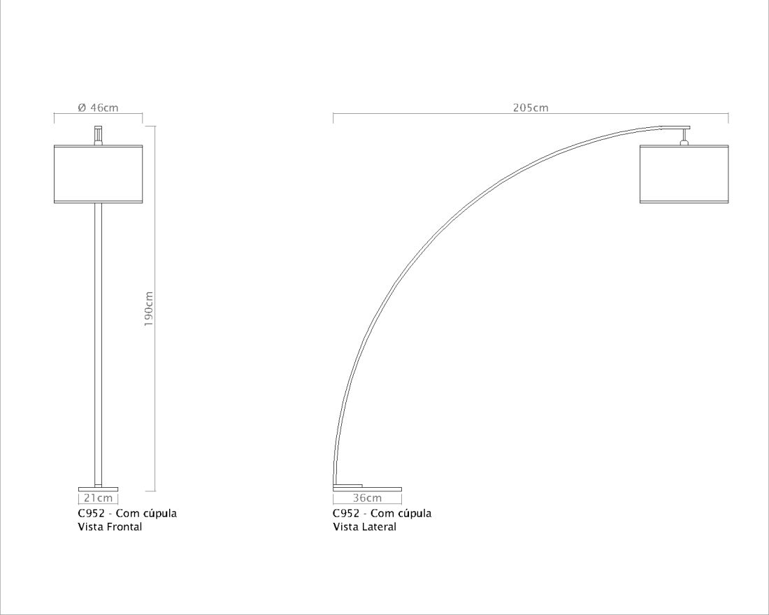 Coluna Golden Art Arco Base Retangular Deslocamento de 1850mm 1L E27 1900mm C952PI