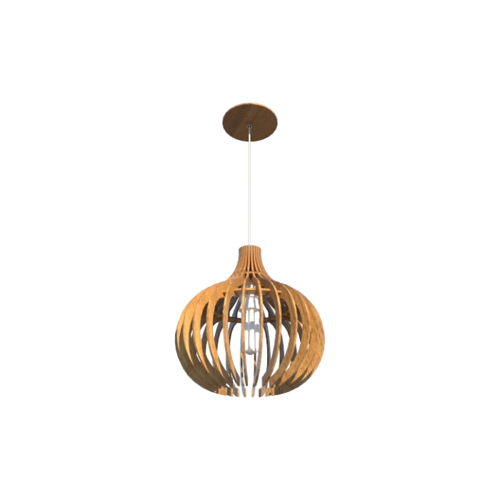Pendente Fox Lustres Madeira Ripada 1L E27 Ø450x350mm L60