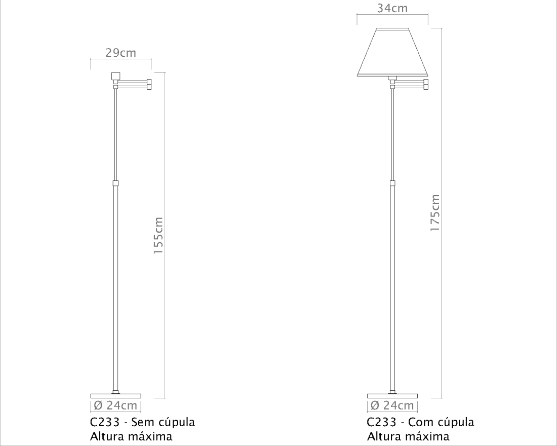 Coluna Golden Art Carol Telescópica Braço Articulado 1L E27 1300-1750mm C233PI