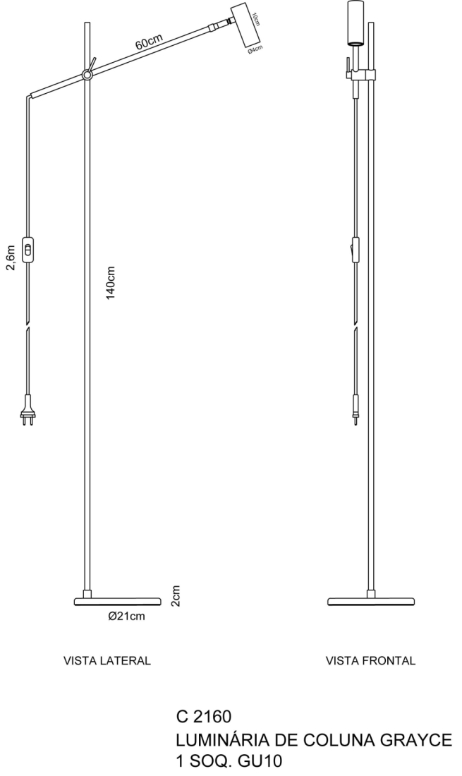 Coluna de Chão Golden Art Grayce 1L GU10 1370-1650mm C2160PI
