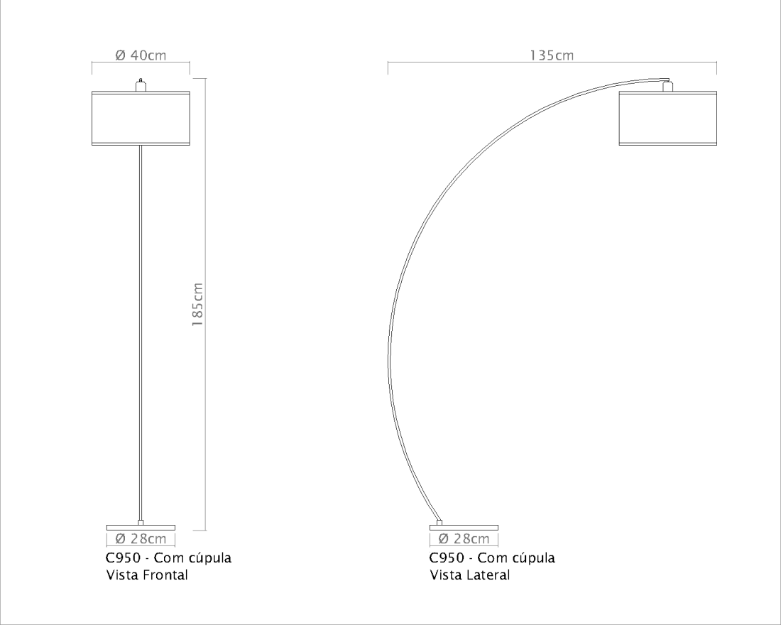 Coluna Golden Art Arco Deslocamento de 1350mm 1L E27 1850mm C950PI