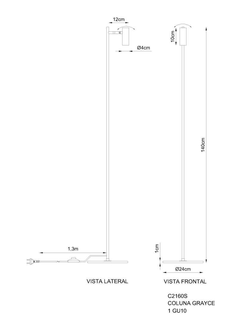 Coluna de Chão Golden Art Grayce Sem Braço 1L GU10 1400mm C2160S-PI