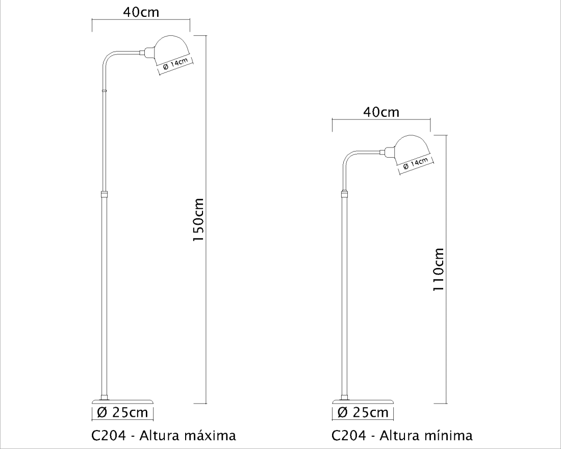 Coluna Golden Art Juddy Telescópica Base Redonda 1L E27 1500mm C204PI
