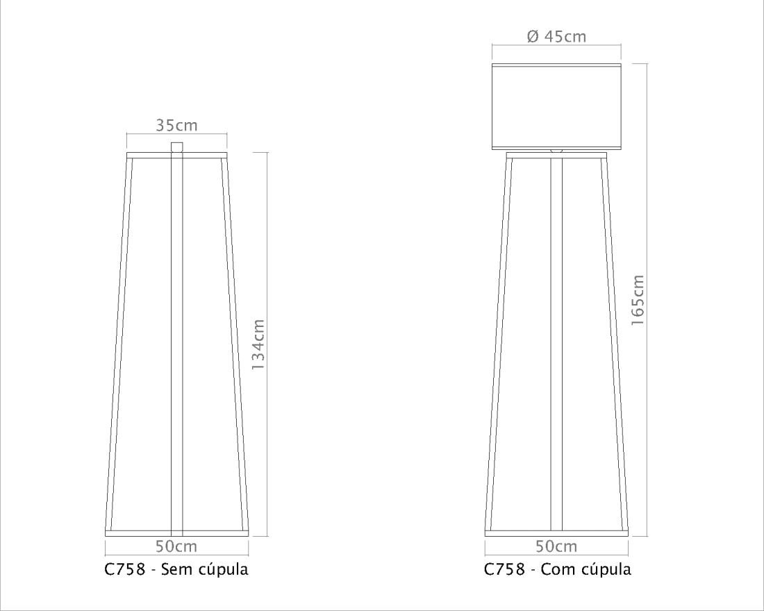 Coluna Golden Art Quadrada Madeira e Latão 1L E27 1650mm C758LT