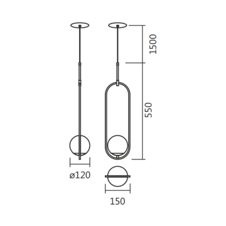 Pendente Spotline Pendulo Globo Ø120mm 1L G9 120X150X550mm 778/1 