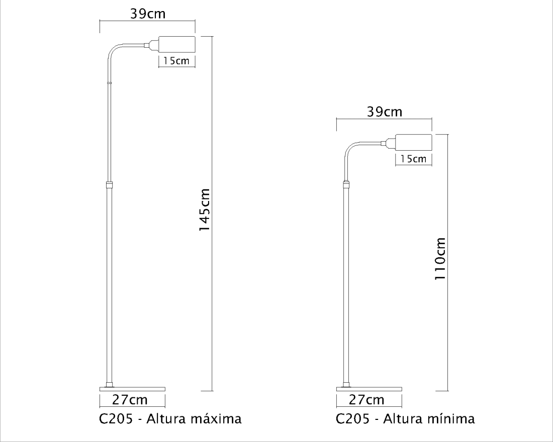 Coluna Golden Art Vittoria Telescópica Base Retangular 1L E27 1450mm C205PI