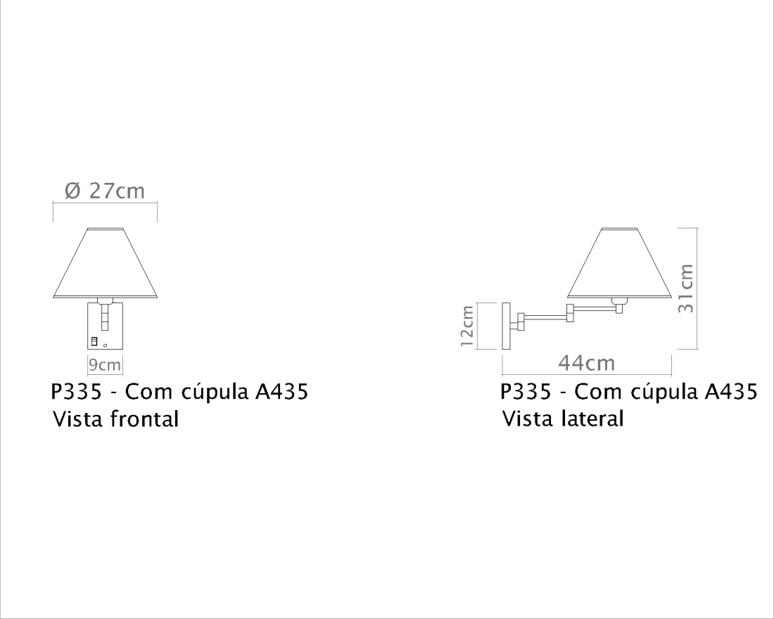 Arandela Golden Art Braço com 320mm 2 Articulações Cúpula Tecido 1L E27 320mm P335PI