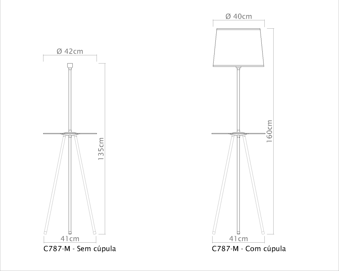 Coluna Golden Art Tree Tripé Tubular com Mesinha 1L E27 1600mm C787MPI