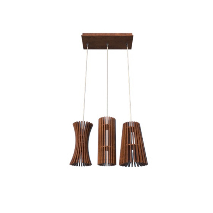 Pendente Fox Lustres Madeira Ripada 3L Dicroica MR16 1000x400x100mm L120