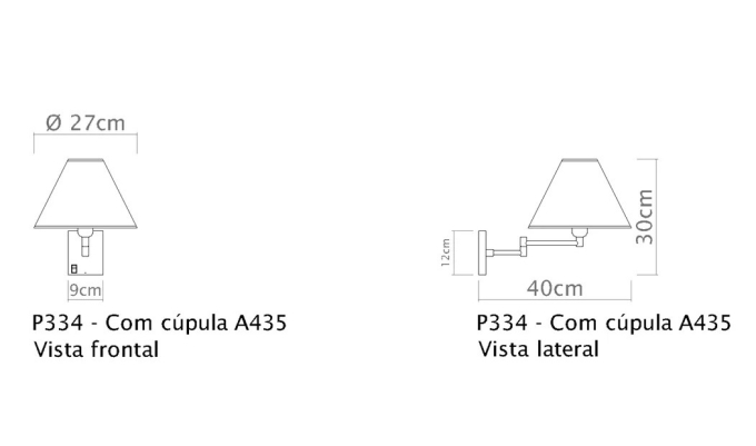 Arandela Golden Art Braço com 300mm 1 Articulação Cúpula Tecido 1L E27 300mm P334PI