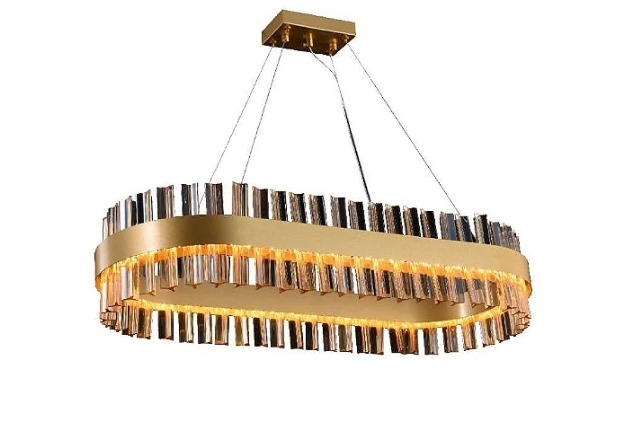 Pendente Starlux Crown Retangular Dourado e Ambar 2700K 800x350mm ZR073-AB-RT