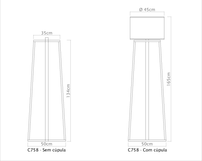 Coluna Golden Art Quadrada Madeira e Latão 1L E27 1650mm C758LT