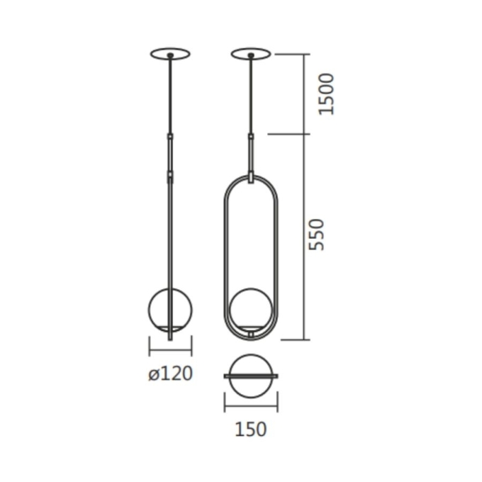 Pendente Spotline Pendulo Globo Ø120mm 1L G9 120X150X550mm 778/1 