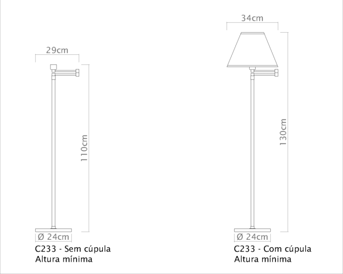 Coluna Golden Art Carol Telescópica Braço Articulado 1L E27 1300-1750mm C233PI