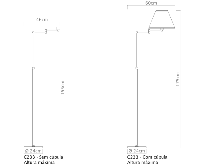 Coluna Golden Art Carol Telescópica Braço Articulado 1L E27 1300-1750mm C233PI