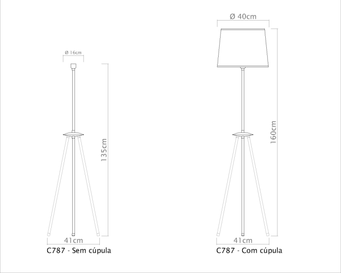 Coluna Golden Art Tree Tripé Tubular 1L E27 1600mm C787PI