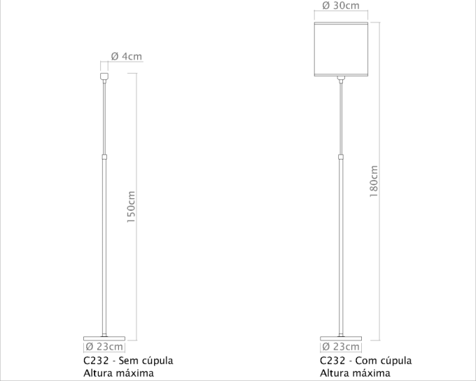 Coluna Golden Art Tayna Telescópica Base Redonda 1L E27 1300-1800mm C223PI