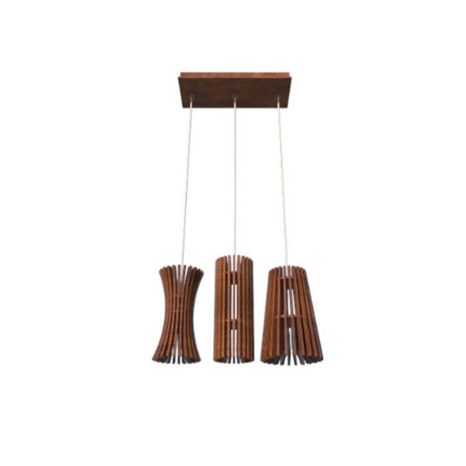 Pendente Fox Lustres Madeira Ripada 3L Dicroica MR16 1000x400x100mm L120