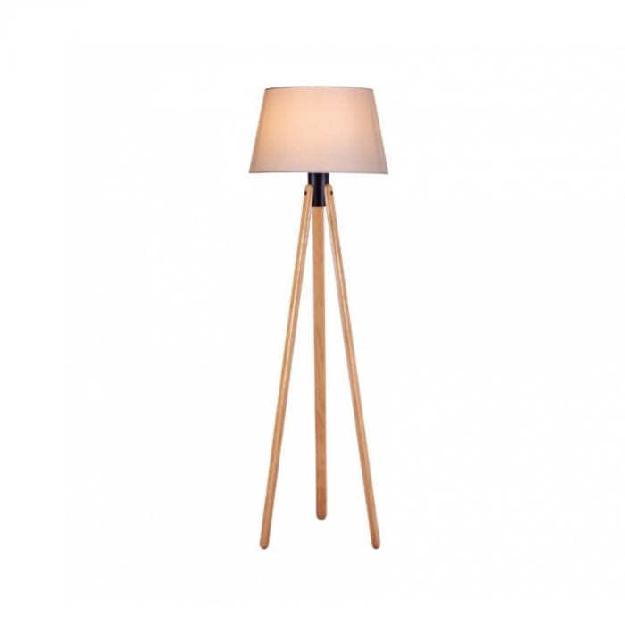 Luminária de Piso Madelustre Trippé Madeira e Cúpula Tecido Cônica 1L E27 Ø500x1700mm 2963