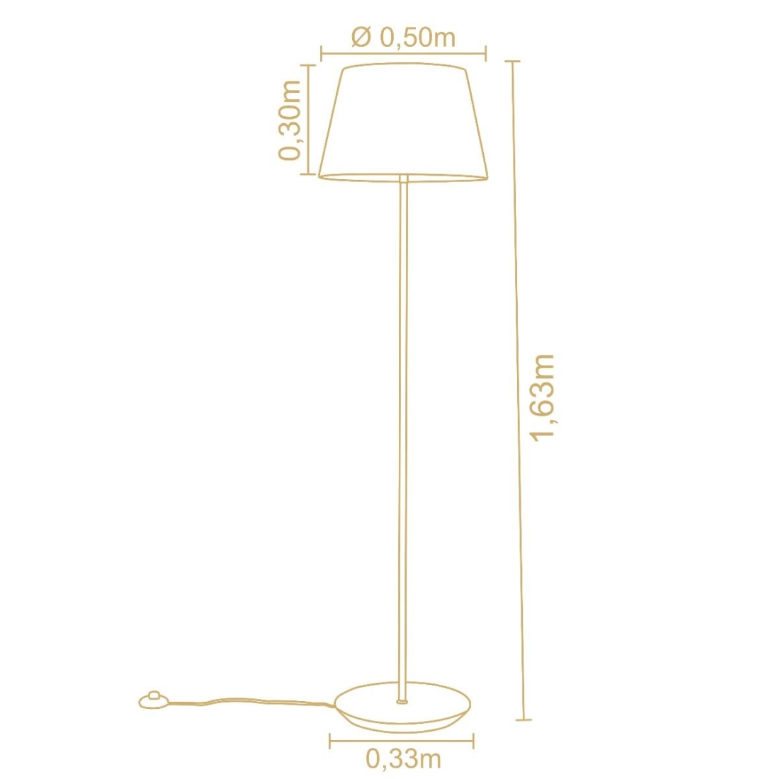 Coluna Madelustre Slim Cúpula Palha Sintética e Metal Dourado 1L E27 Ø420x1600mm 3042/87